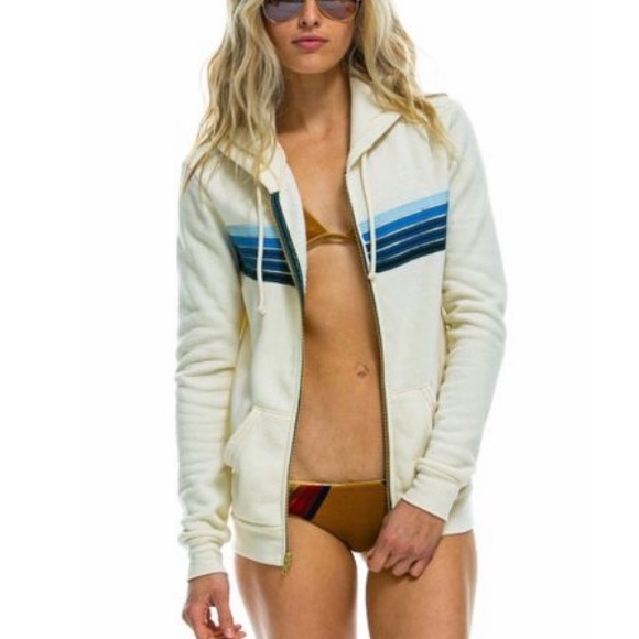 Aviator Nation Vintage White Blue 5-Stripe Hoodie and Sweatpants Set XS - Picture 6 of 7